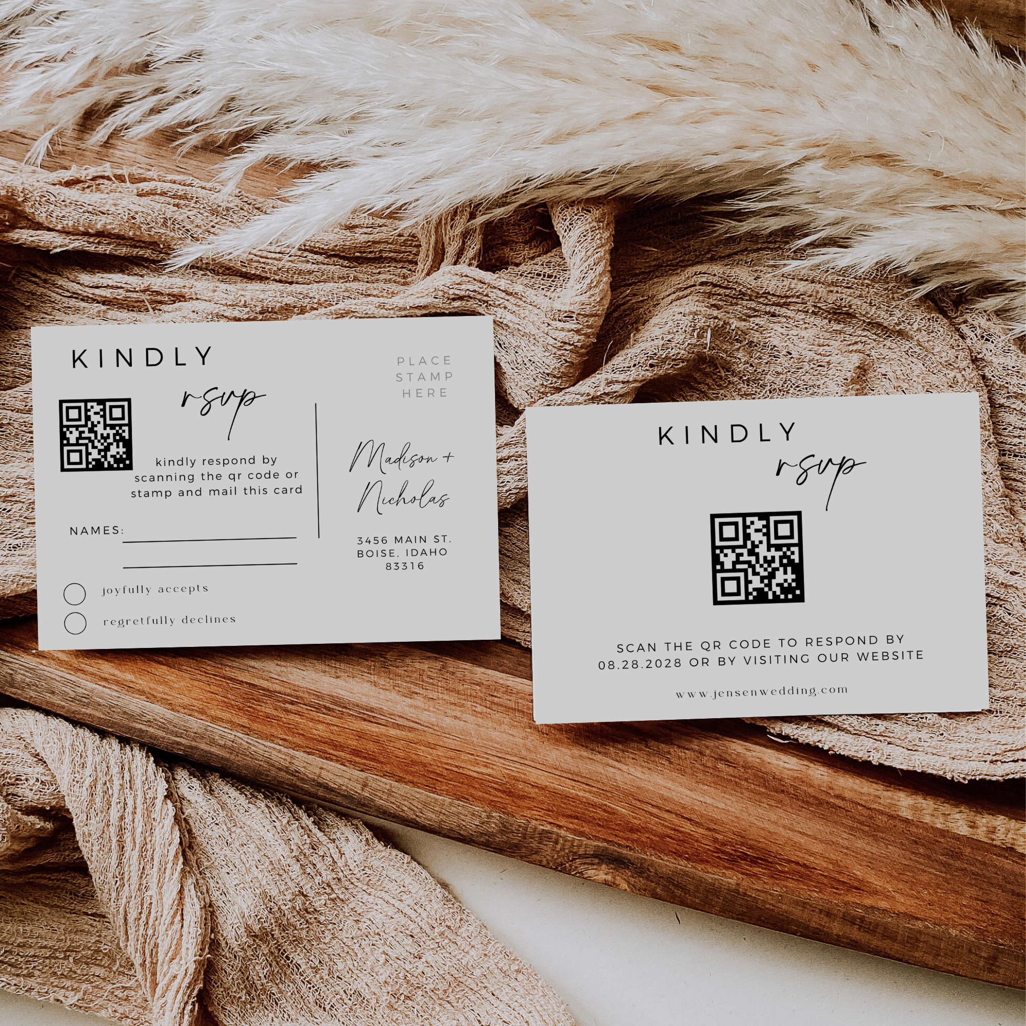 Modern Minimalist Wedding Invitation Suite - Editable Stationery