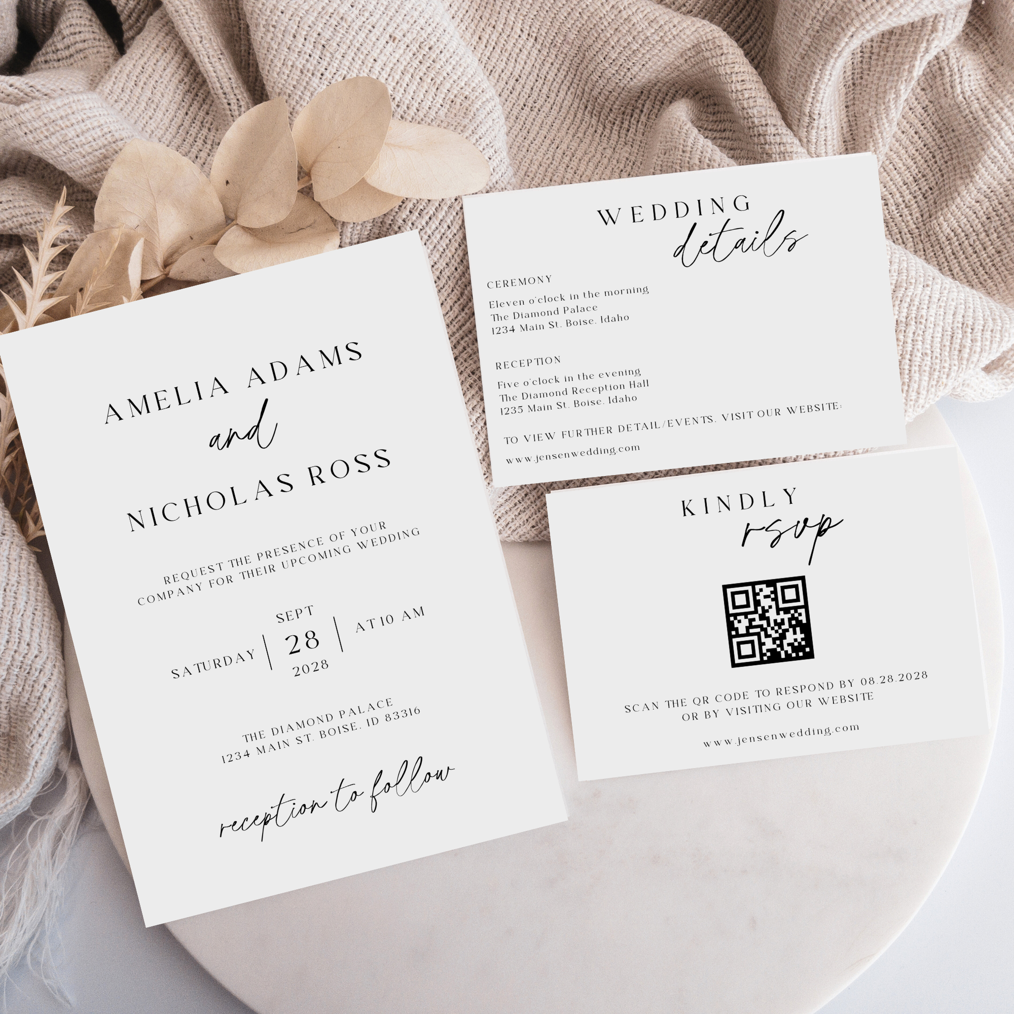 Minimalist Wedding Invitation Stationery Suite - Editable Template
