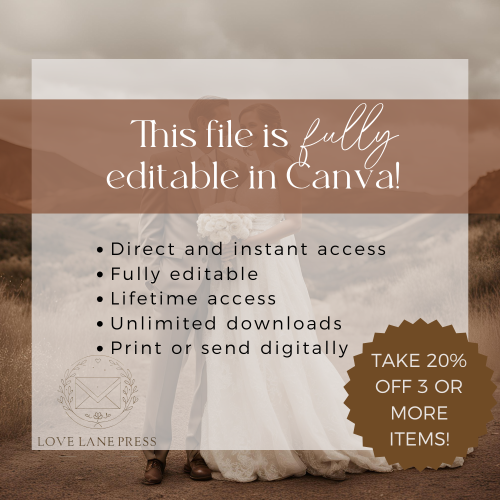 Hand Drawn Wedding Invitation Suite - Editable Template | Love Lane Press