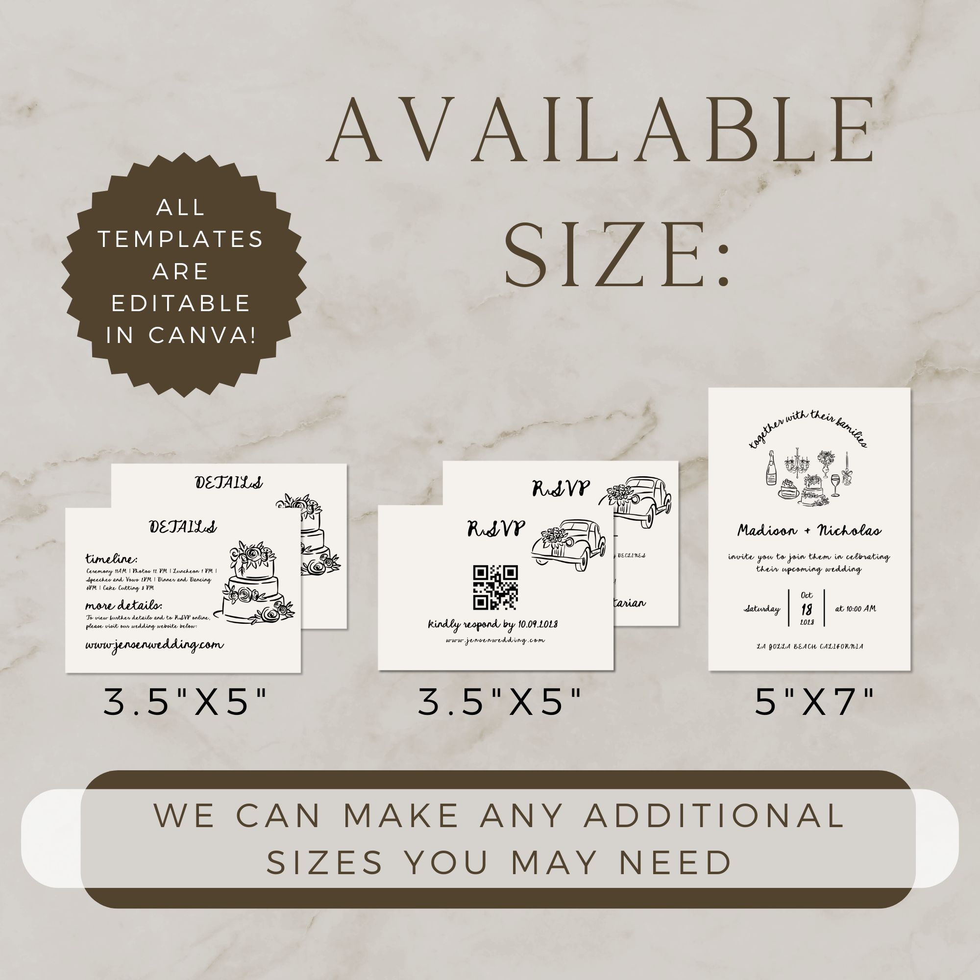 Hand Drawn Wedding Invitation Suite - Editable Template | Love Lane Press