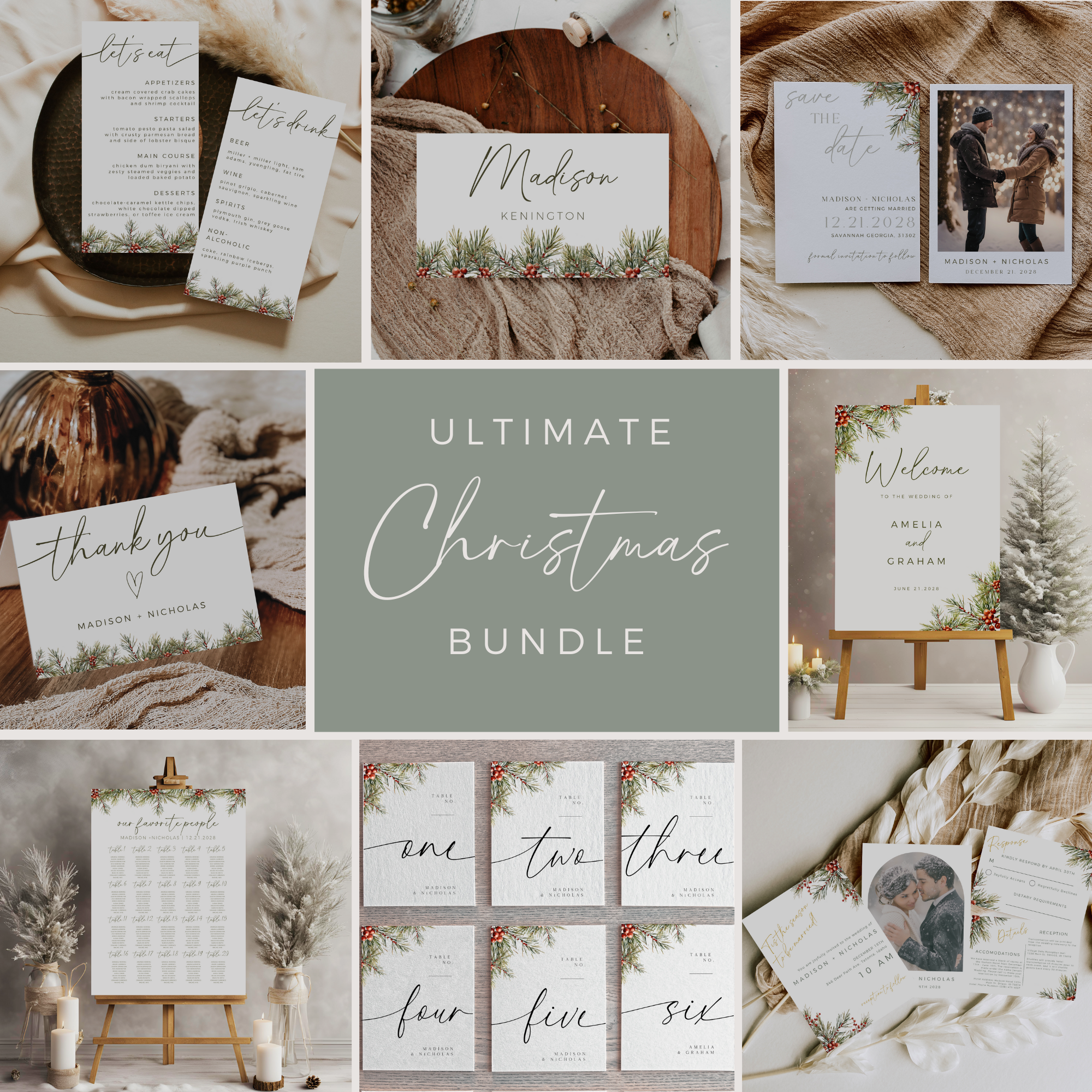 Ultimate Christmas Wedding Collection Bundle - Editable Template