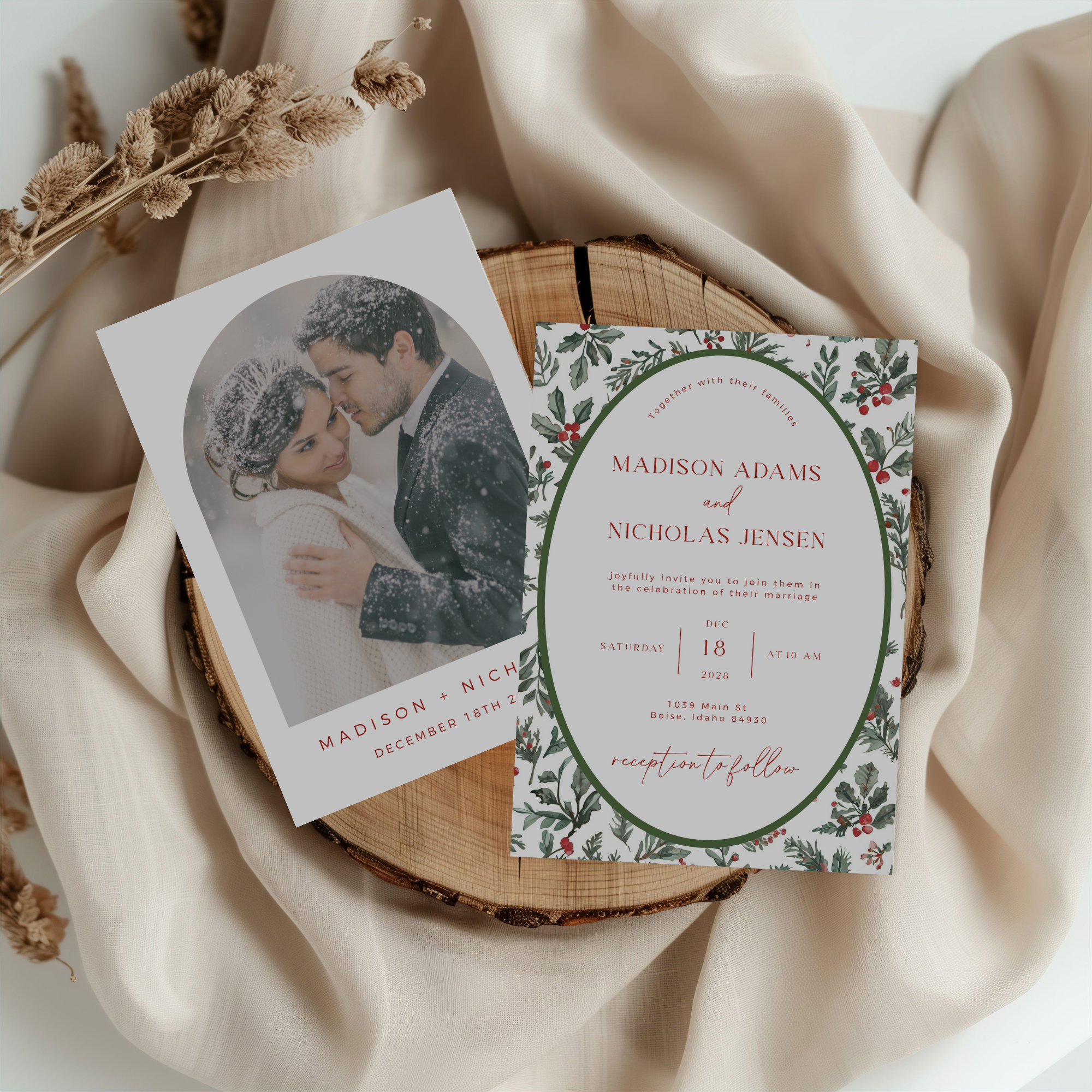 Christmas Holiday Wedding Invitation Suite - Editable Template | Love Lane Press
