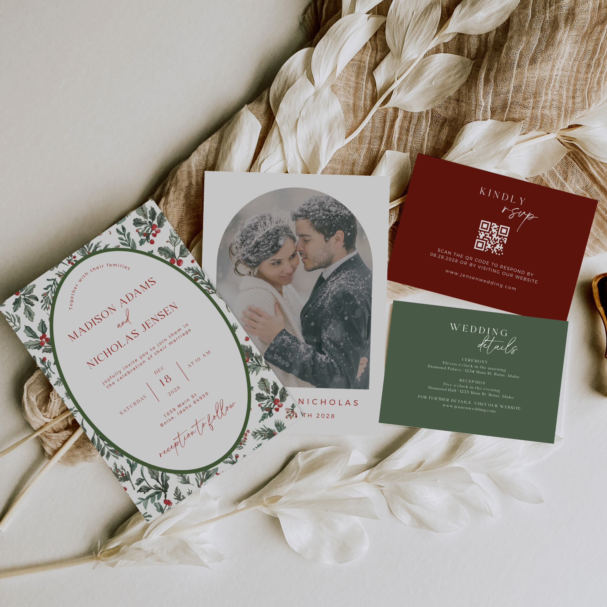 Christmas Holiday Wedding Invitation Suite - Editable Template | Love Lane Press