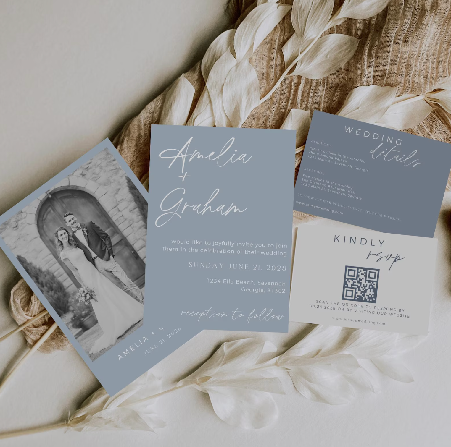 Dusty Blue Wedding Invitation Suite - Editable Template | Love Lane Press