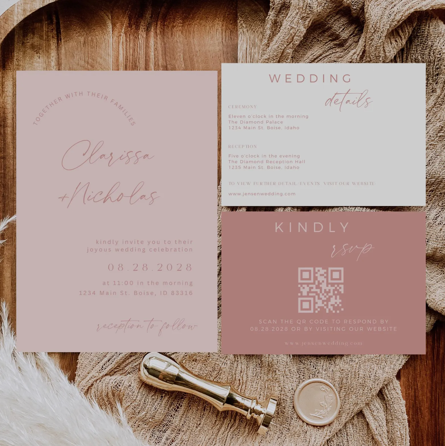Blush Pink Wedding Invitation Suite - Editable Template | Love Lane Press