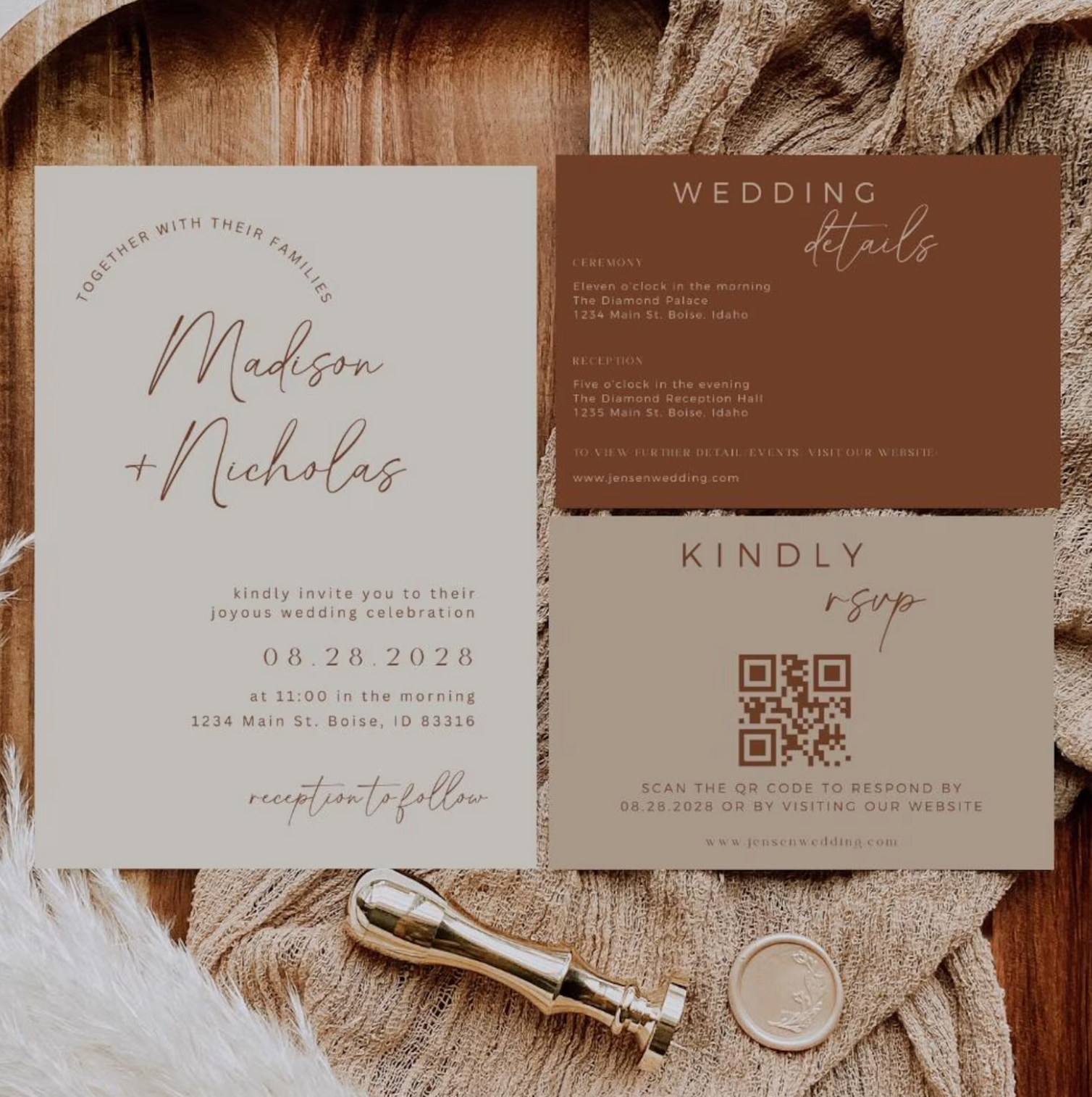 Fall Terracotta Wedding Invitation Suite - Editable Template | Love Lane Press
