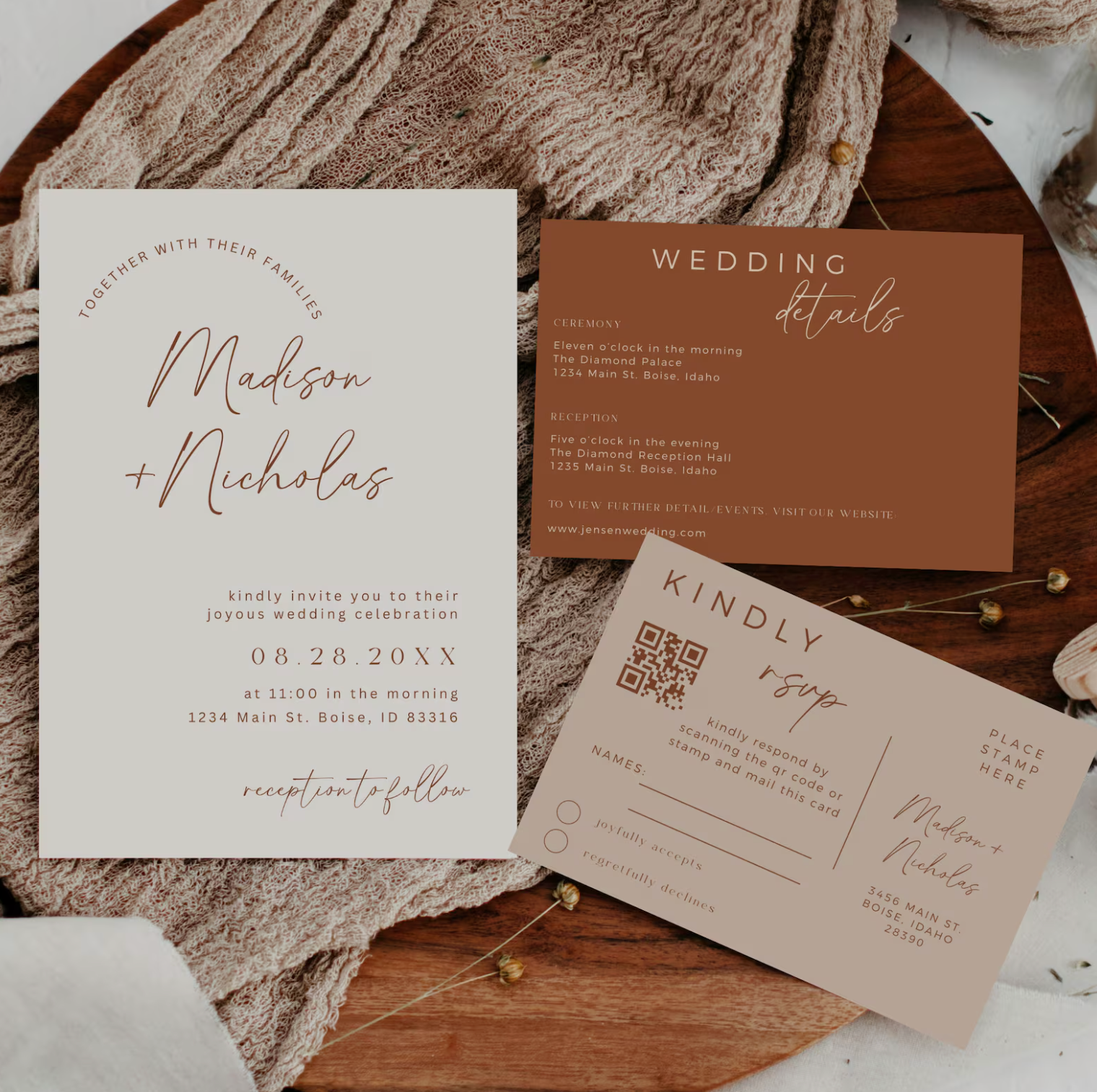 Fall Terracotta Wedding Invitation Suite - Editable Template | Love Lane Press
