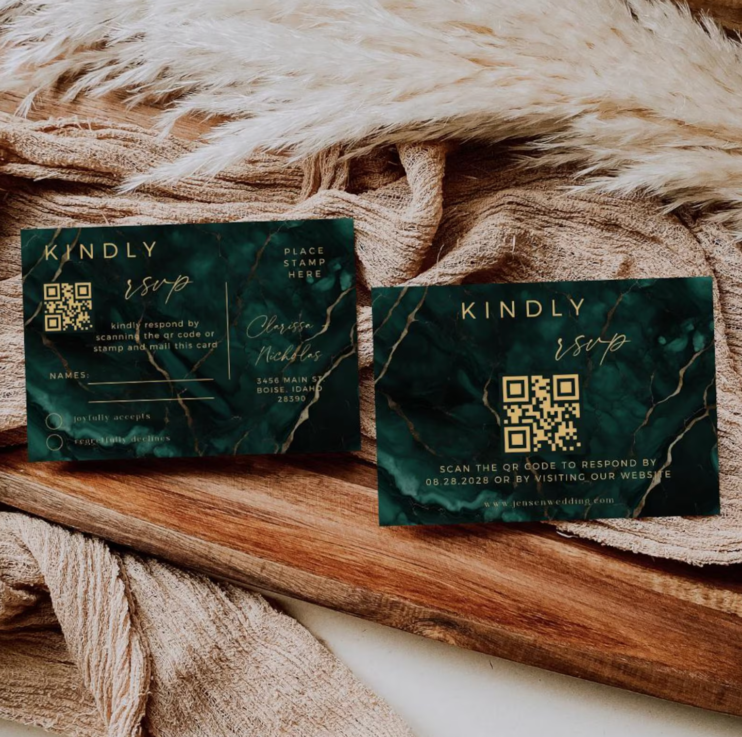 Emerald Green Wedding Invitation Suite - Editable Template | Love Lane Press