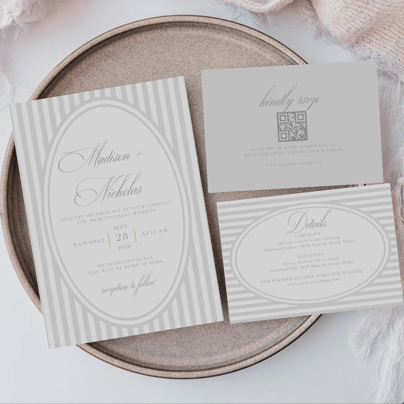 Striped Elegant Wedding Invitation Suite - Editable Template | Love Lane Press