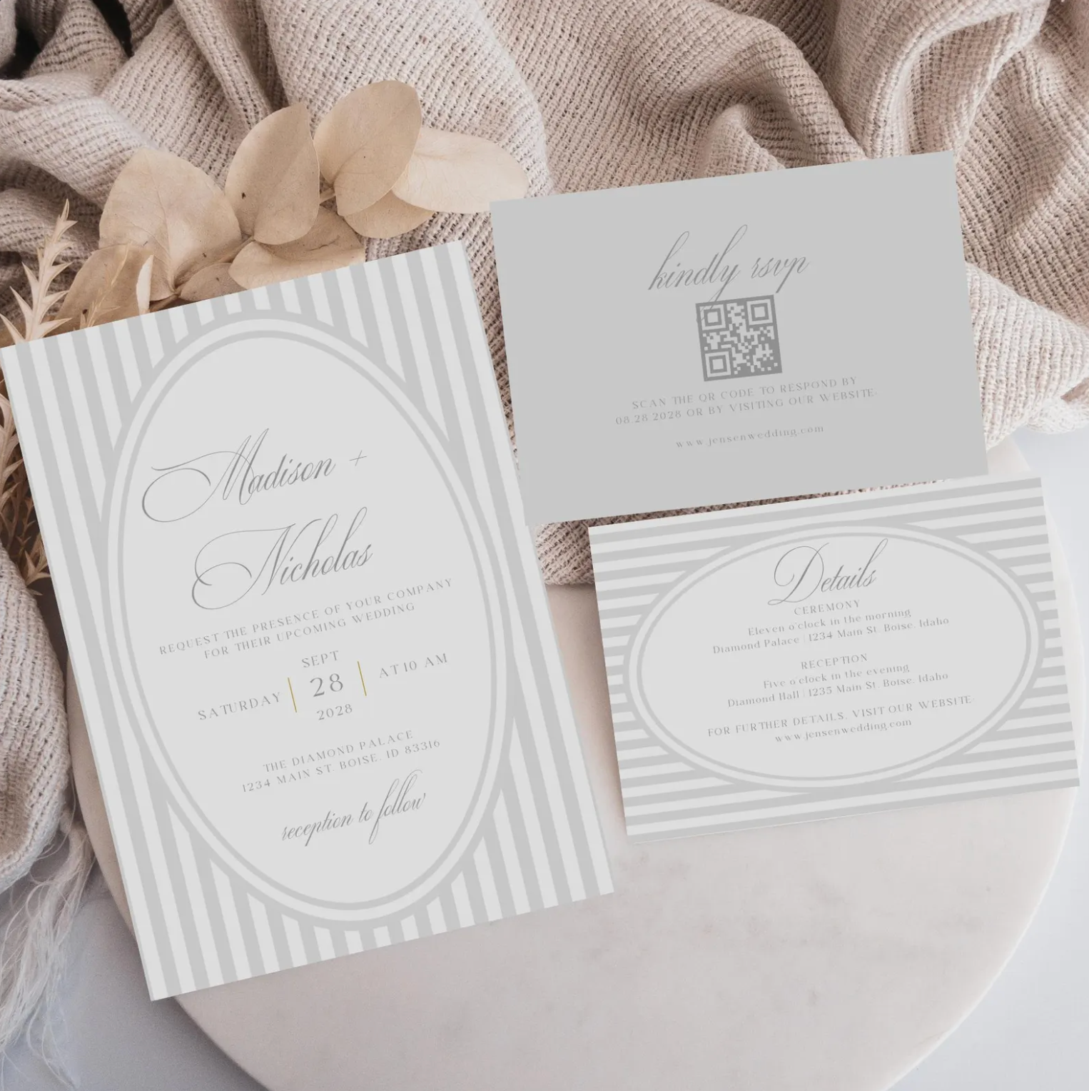 Striped Elegant Wedding Invitation Suite - Editable Template | Love Lane Press