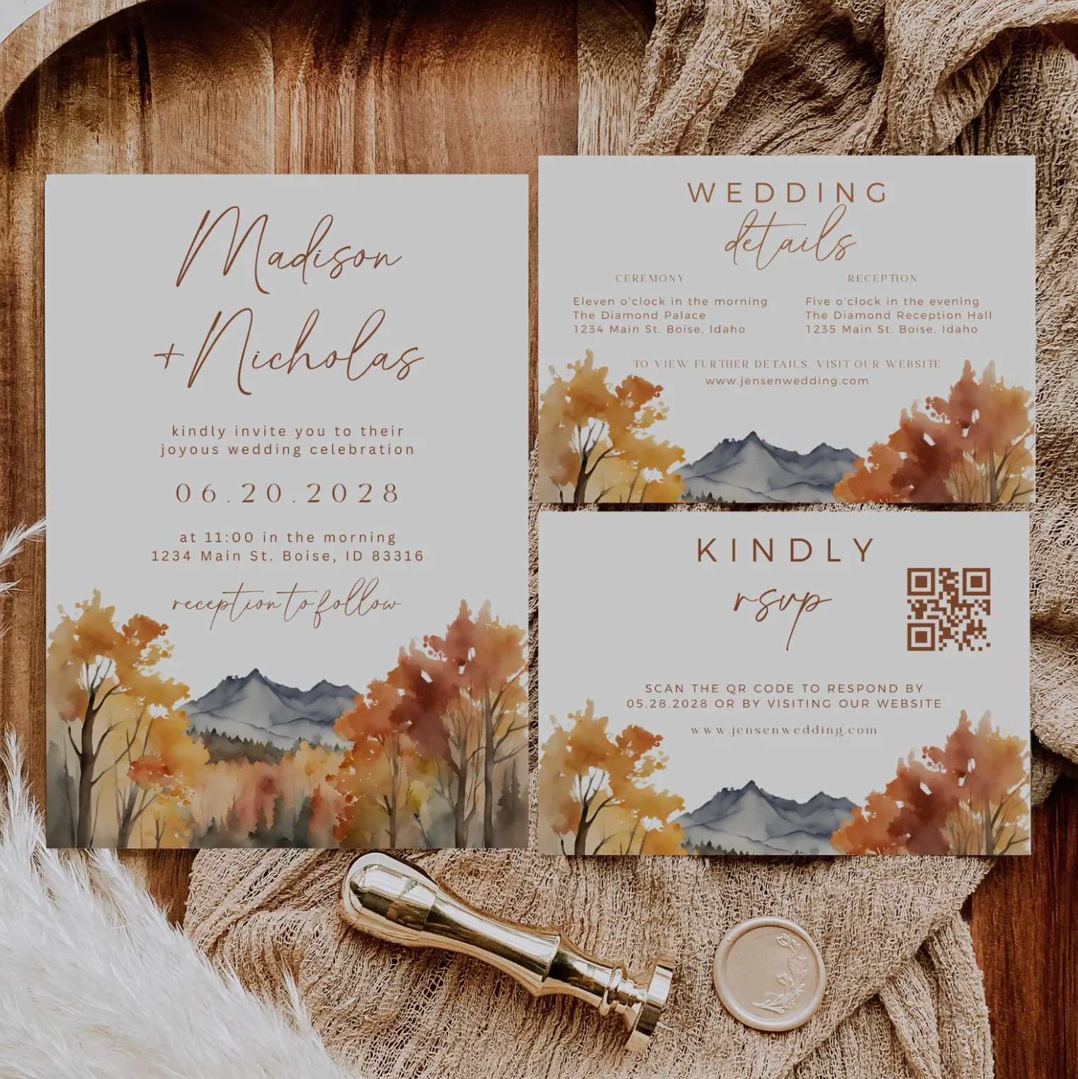 Fall Mountain Wedding Invitation Suite - Editable Template | Love Lane Press