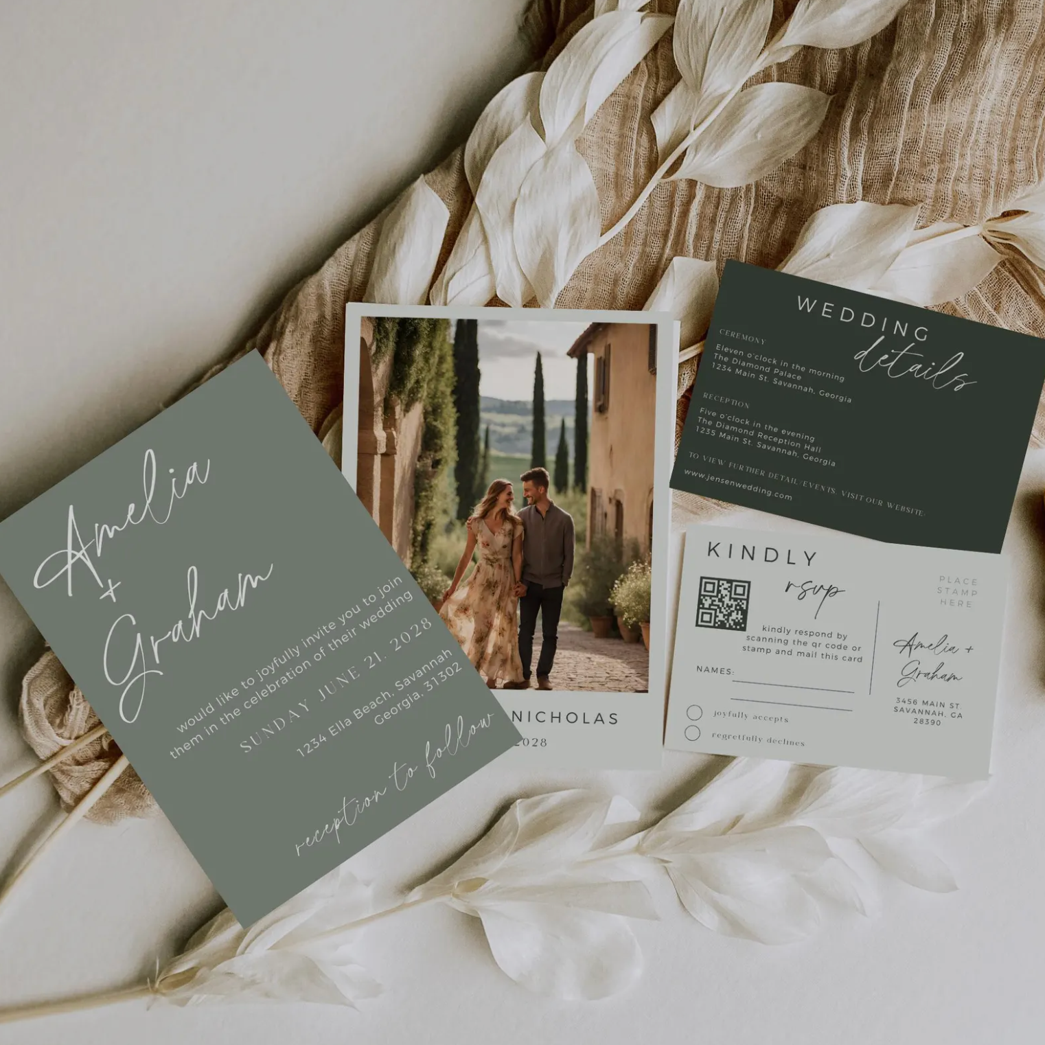 Sage Green Wedding Invitation Suite - Editable Template | Love Lane Press
