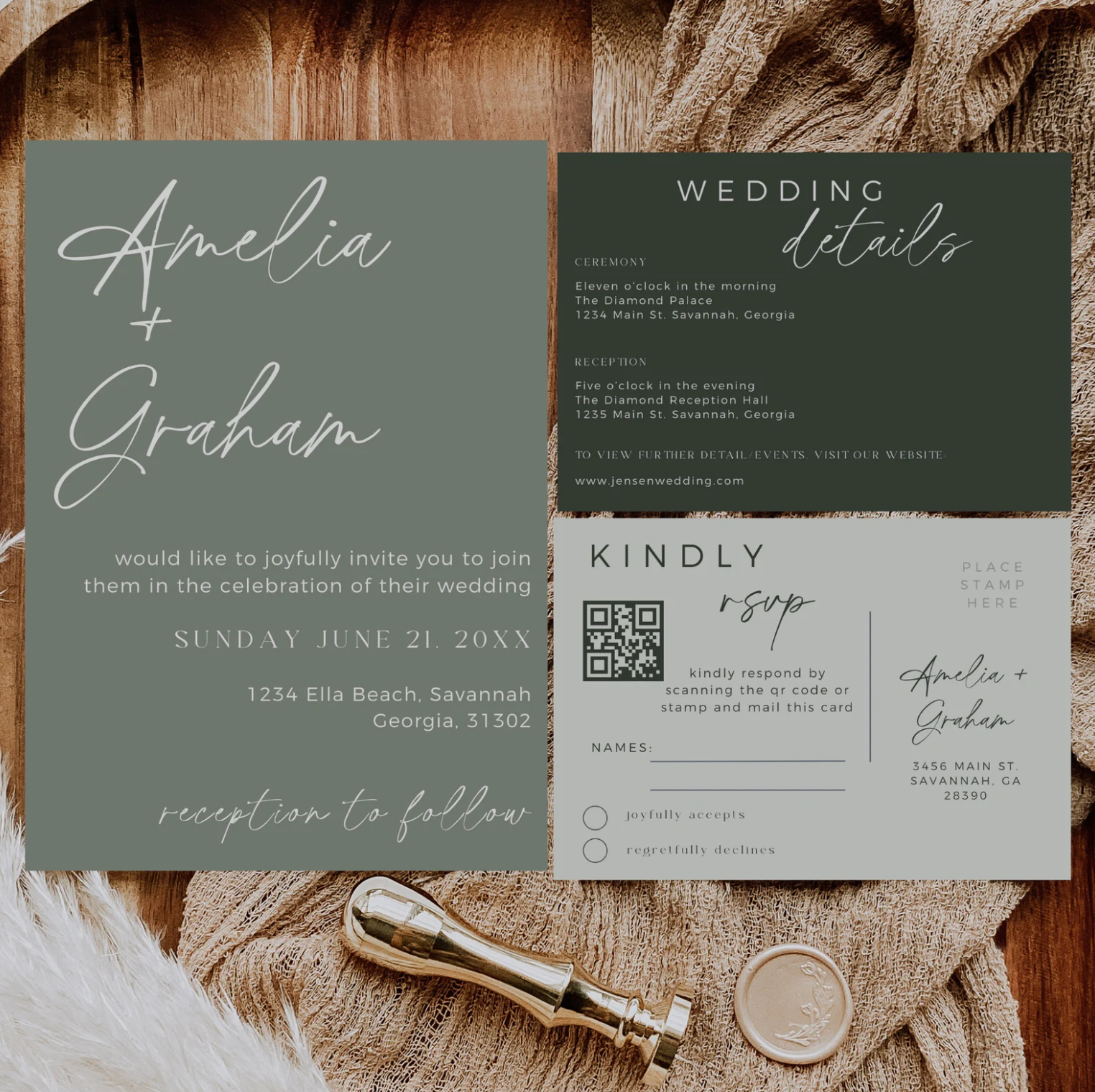 Sage Green Wedding Invitation Suite - Editable Template | Love Lane Press