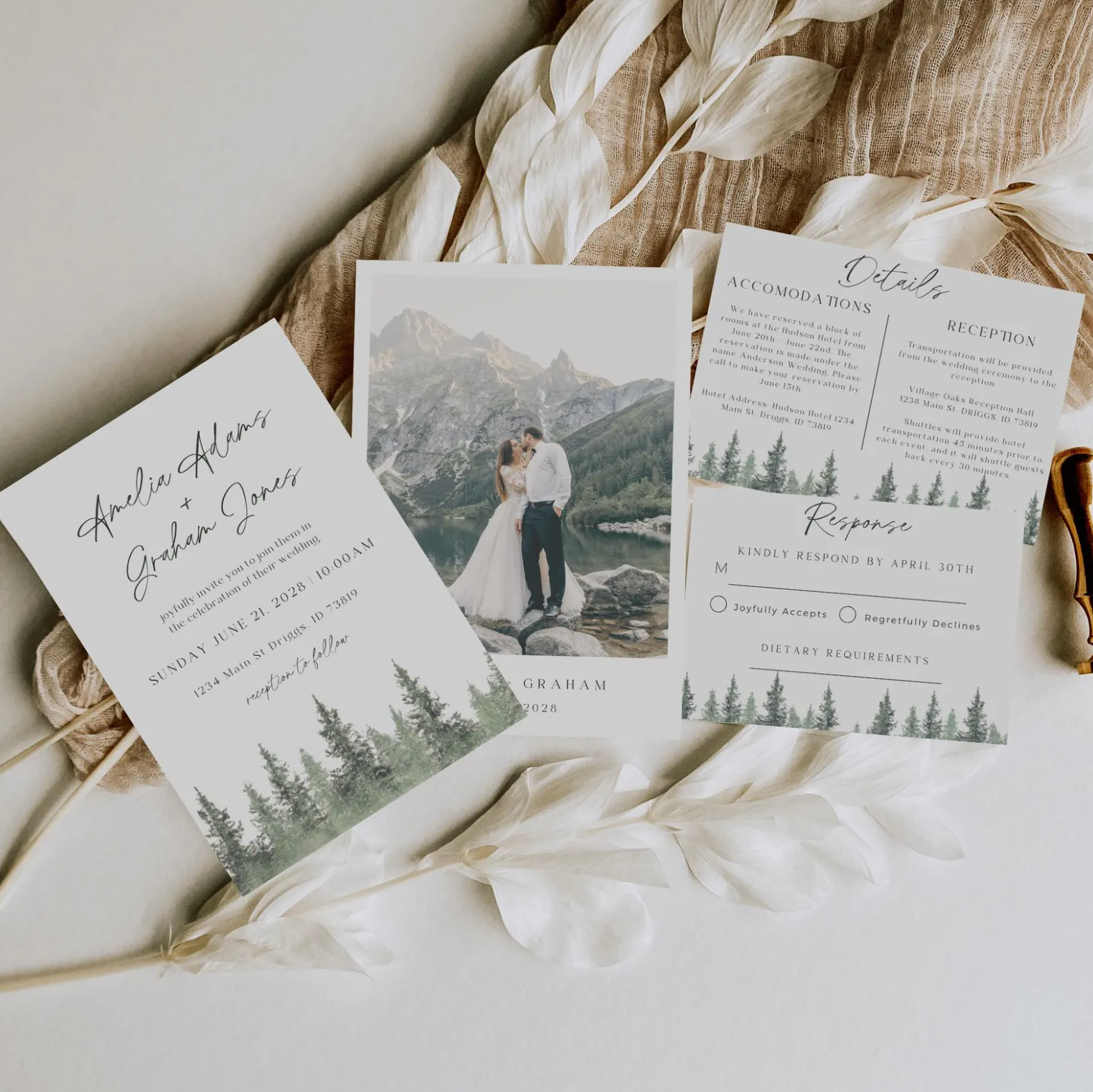 Pine Wedding Invitation Suite - Editable Template | Love Lane Press
