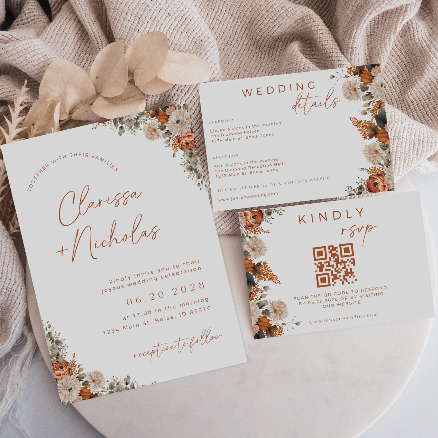 Rustic Fall Wedding Invitation Suite - Editable Template | Love Lane Press