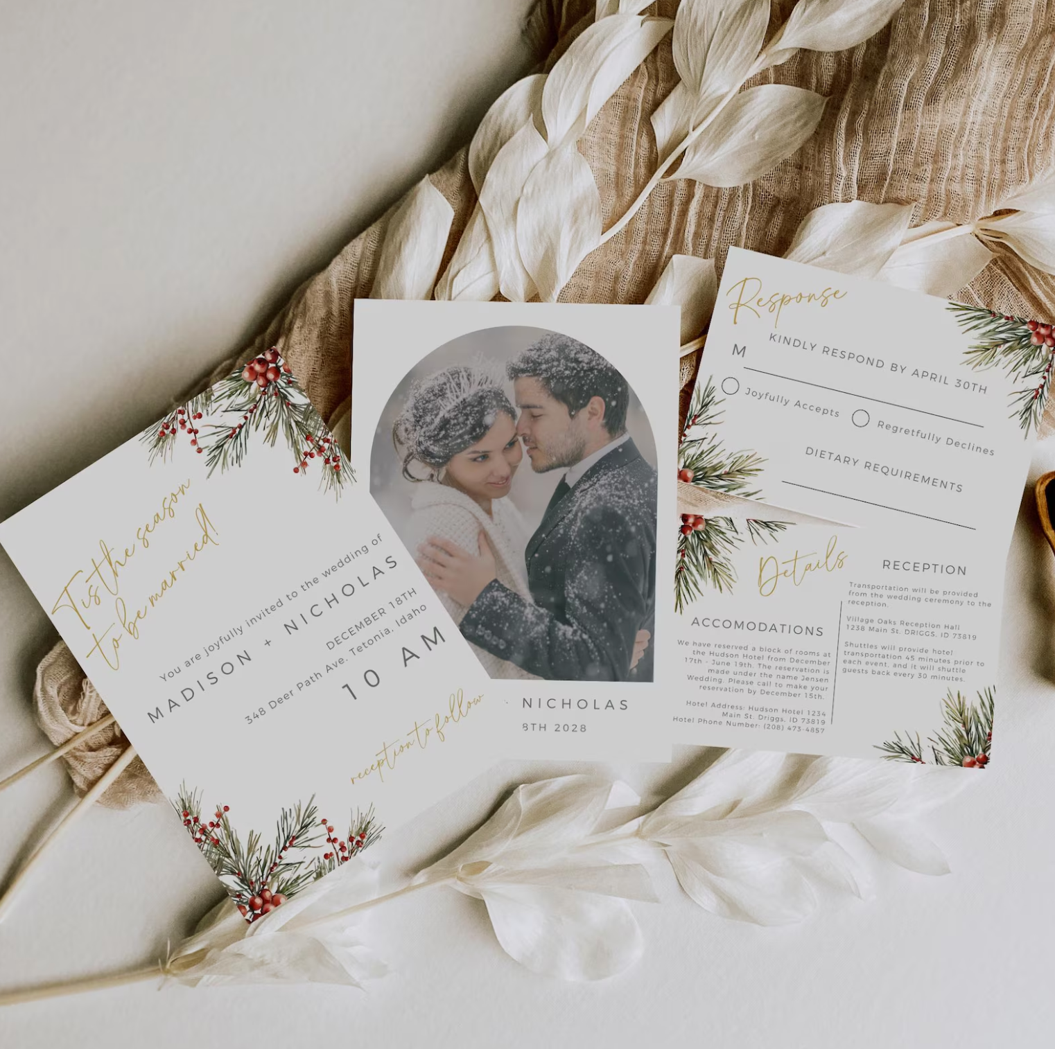 Christmas Wedding Invitation Suite - Editable Template | Love Lane Press