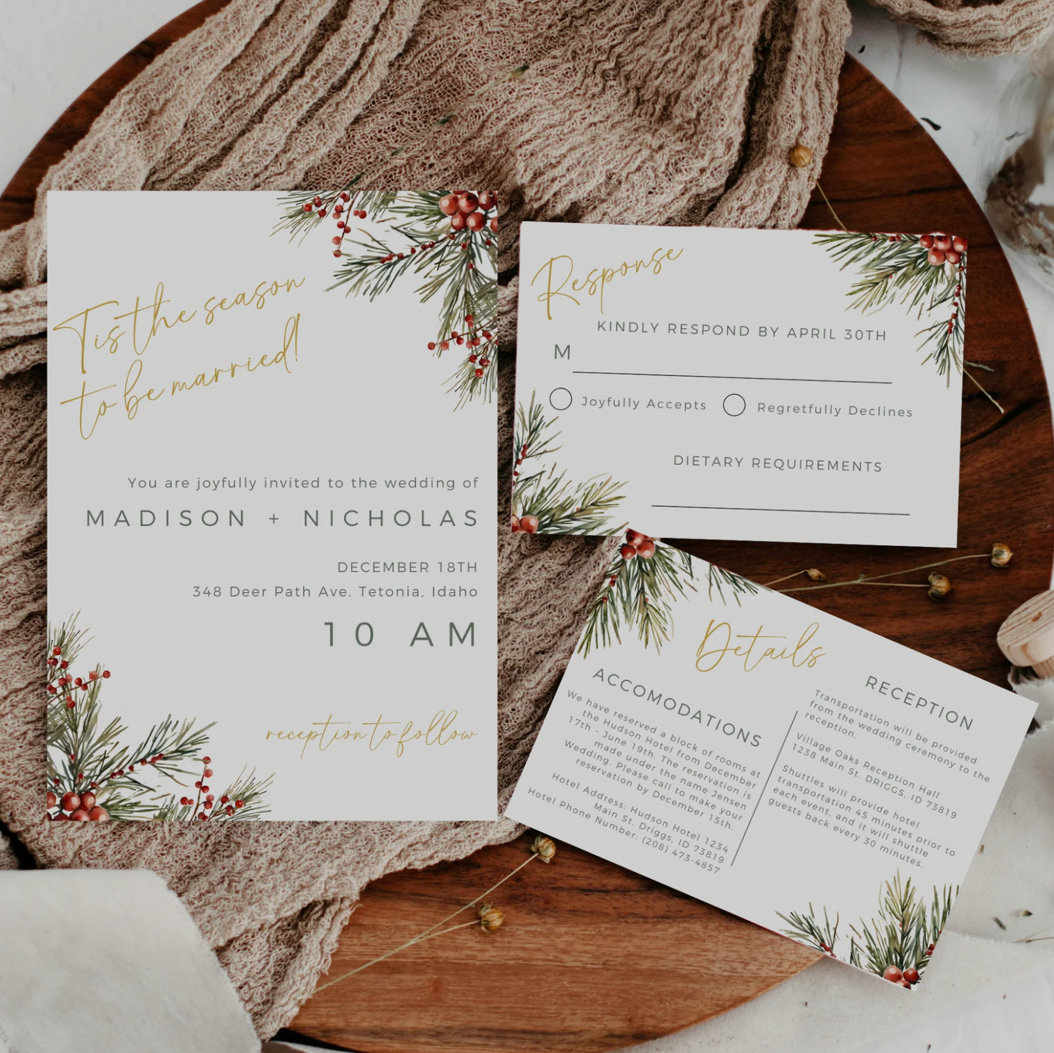 Christmas Wedding Invitation Suite - Editable Template | Love Lane Press
