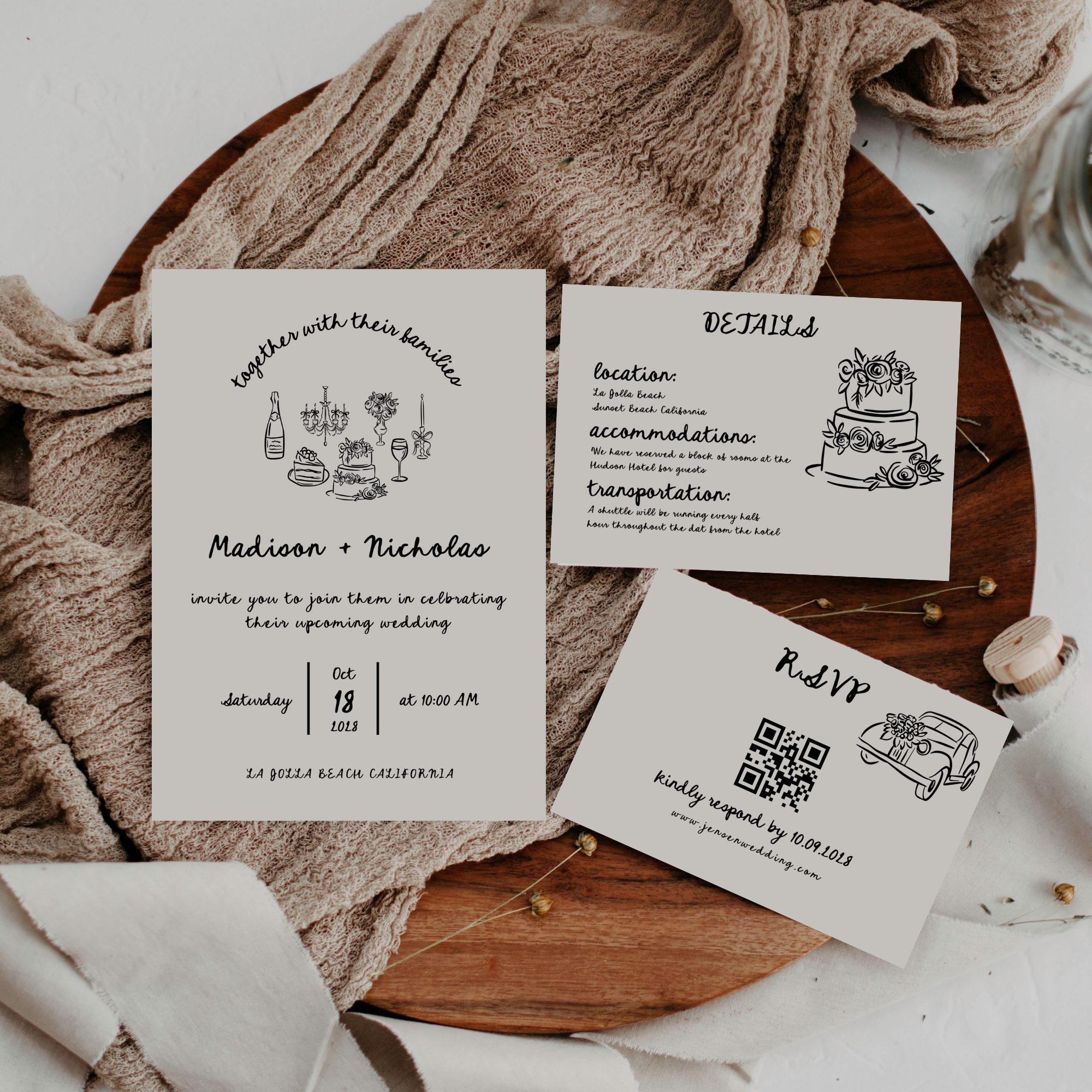 Hand Drawn Wedding Invitation Suite - Editable Template | Love Lane Press