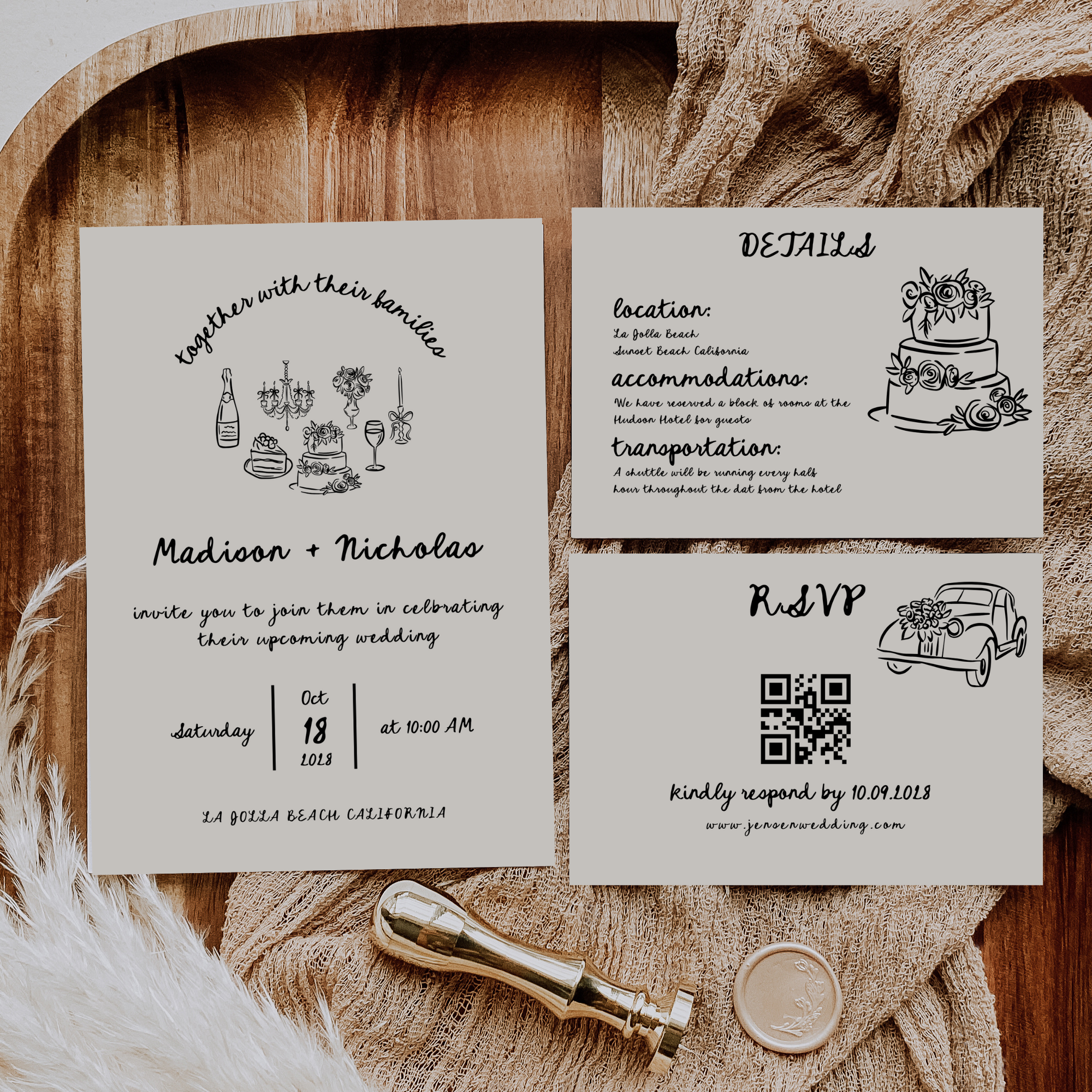 Hand Drawn Wedding Invitation Suite - Editable Template | Love Lane Press