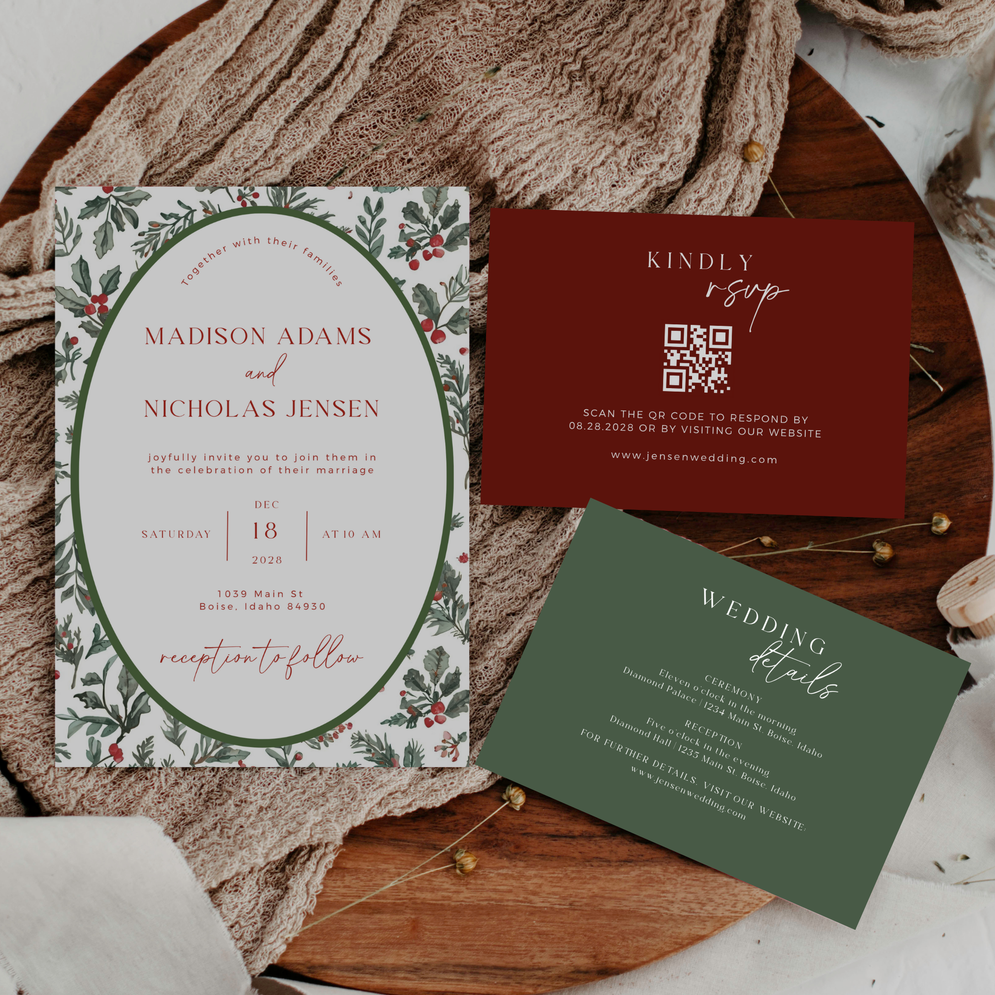 Christmas Holiday Wedding Invitation Suite - Editable Template | Love Lane Press