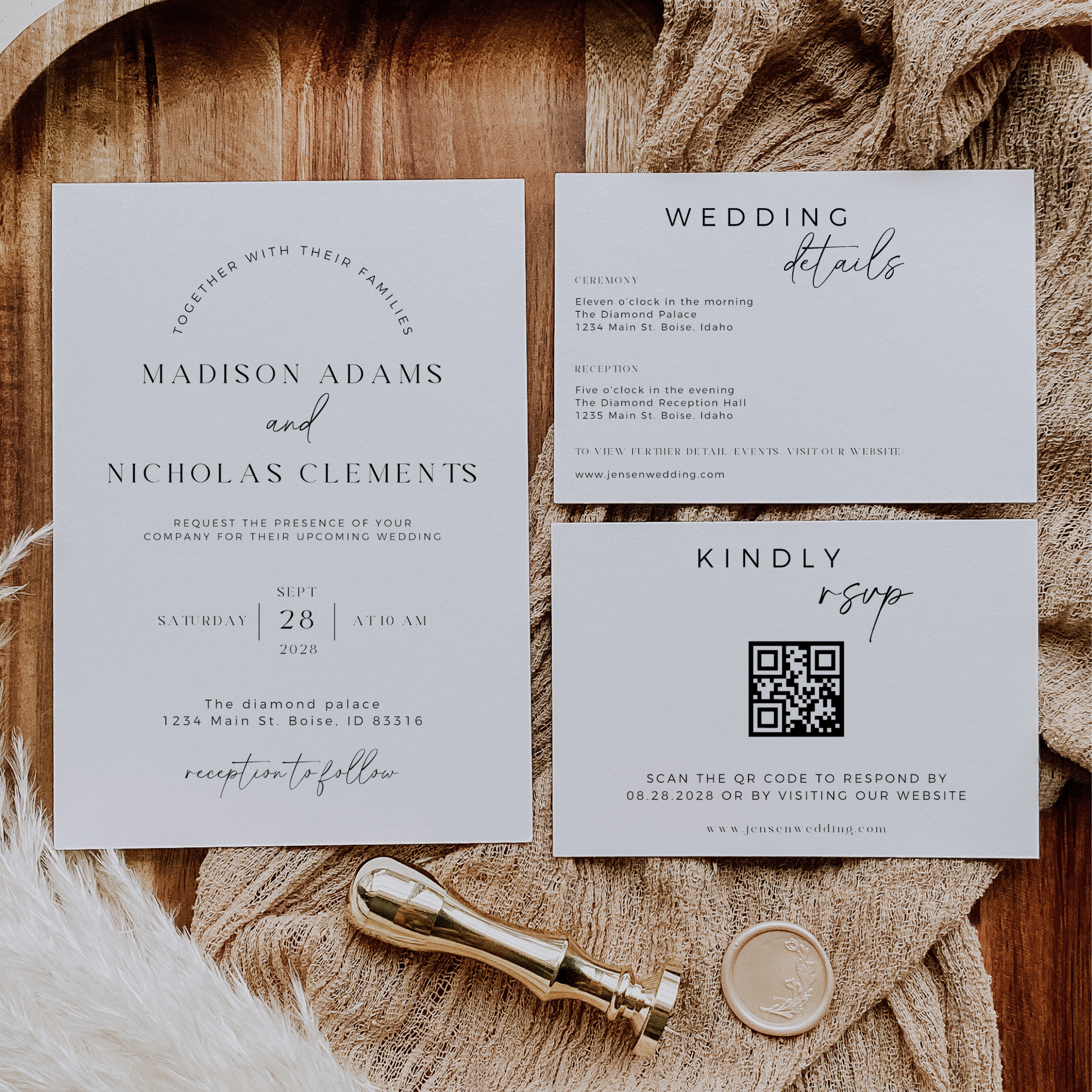 Modern Minimalist Wedding Invitation Suite - Editable Stationery