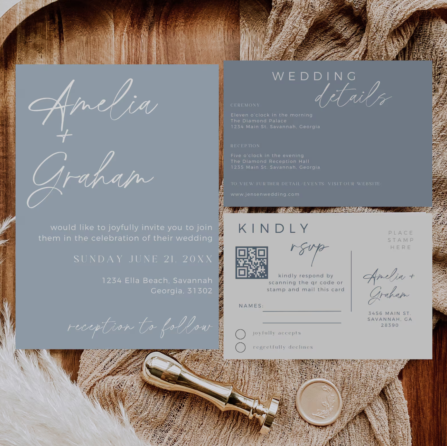 Dusty Blue Wedding Invitation Suite - Editable Template | Love Lane Press