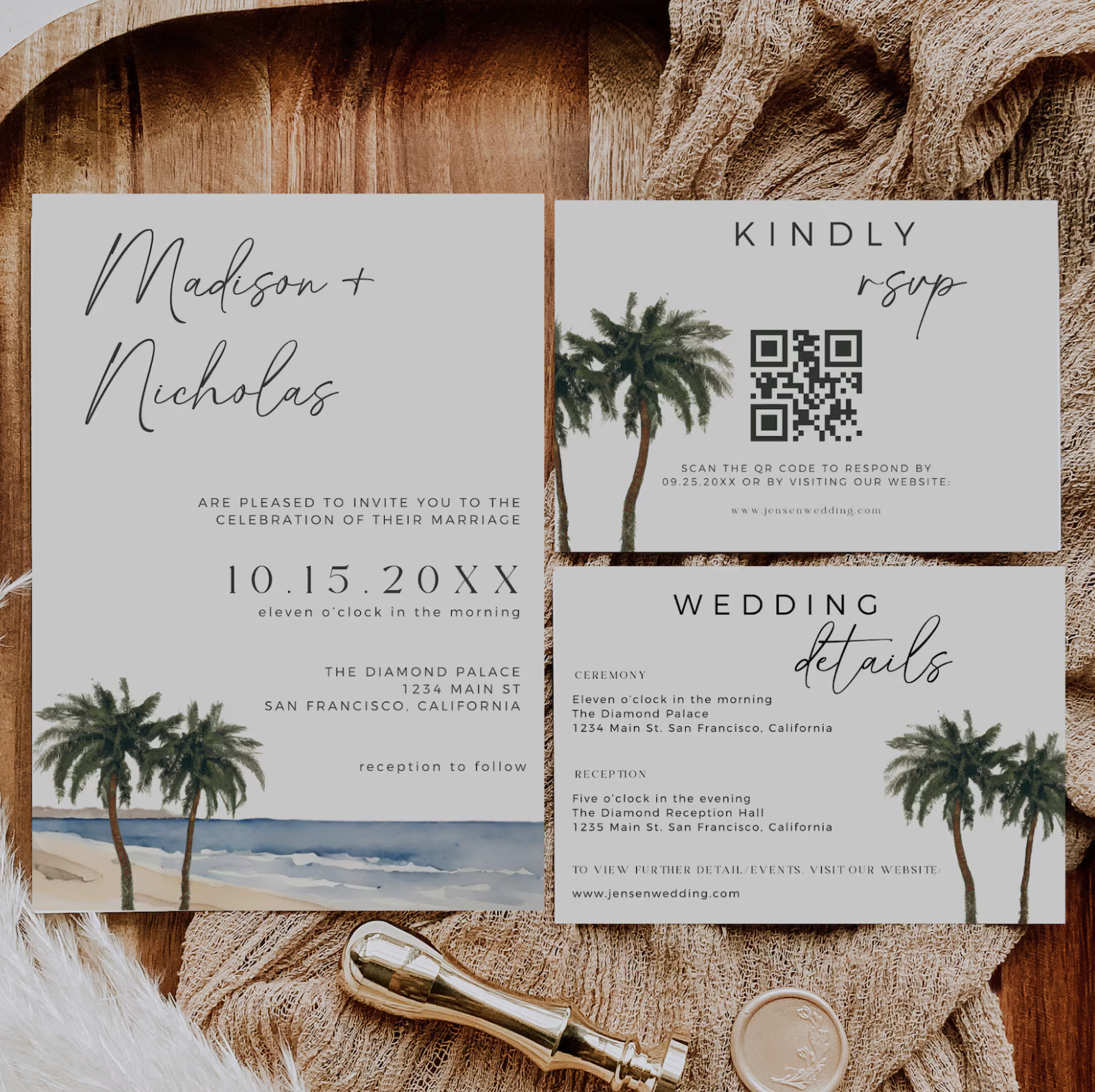 Tropical Beach Wedding Invitation Suite - Editable Template | Love Lane Press