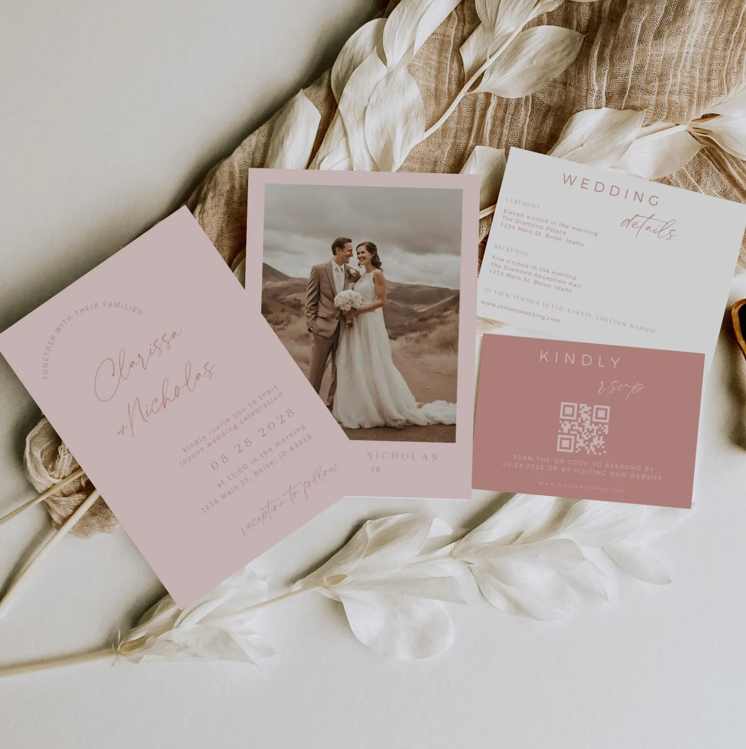 Blush Pink Wedding Invitation Suite - Editable Template | Love Lane Press