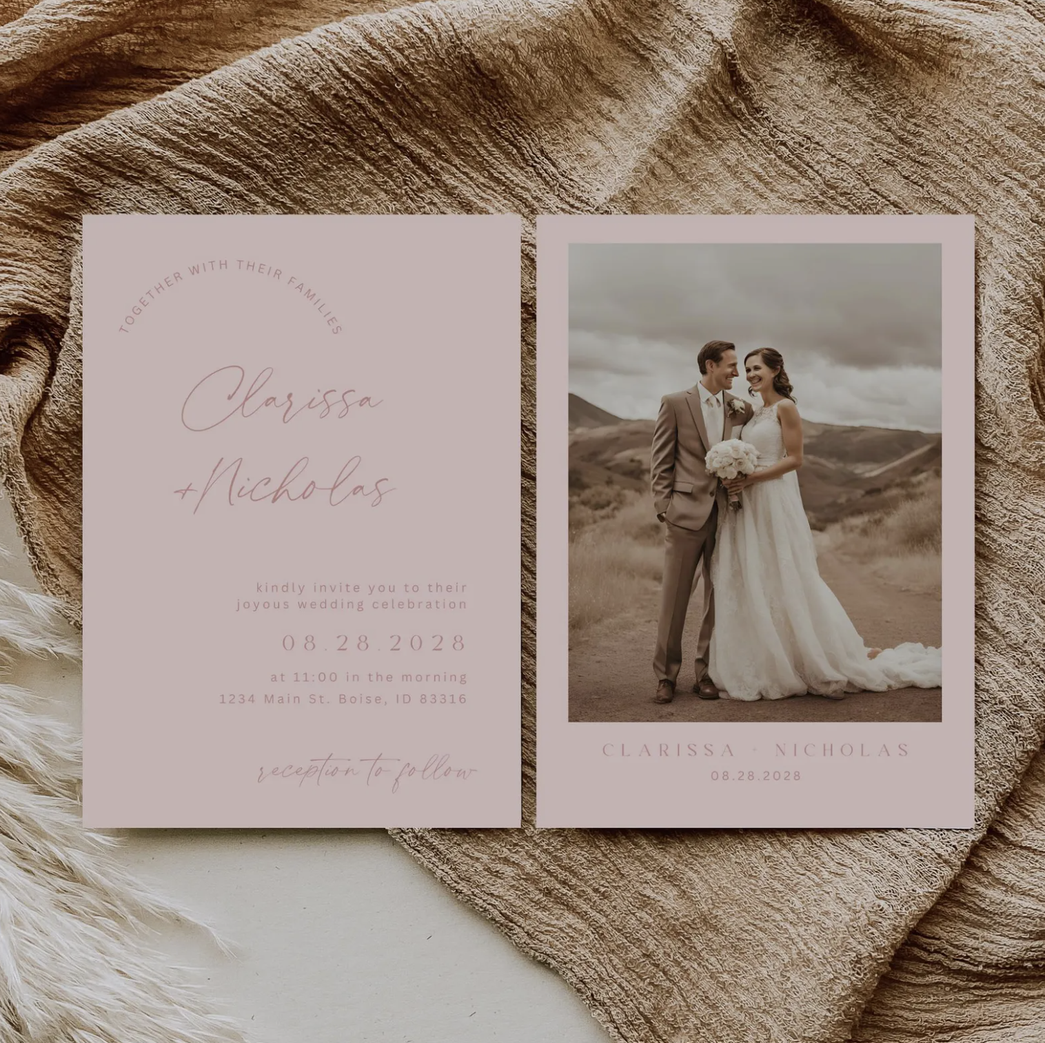Blush Pink Wedding Invitation Suite - Editable Template | Love Lane Press