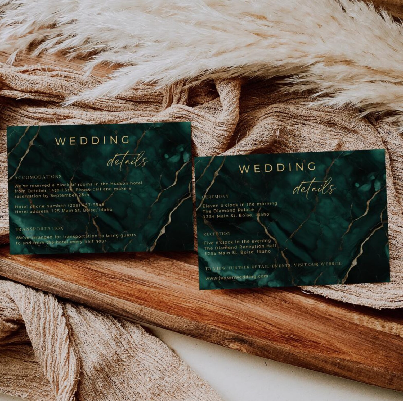 Emerald Green Wedding Invitation Suite - Editable Template | Love Lane Press