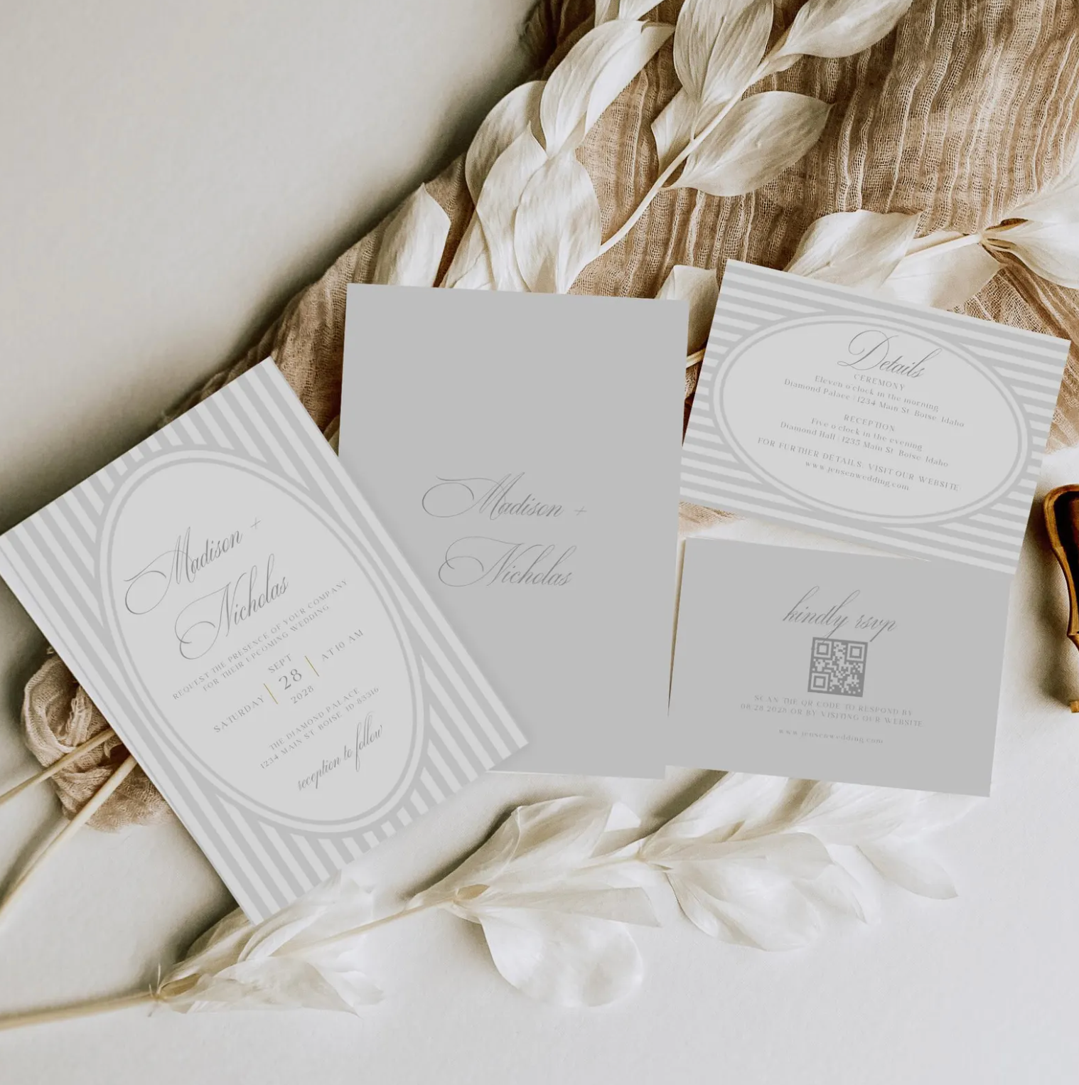 Striped Elegant Wedding Invitation Suite - Editable Template | Love Lane Press