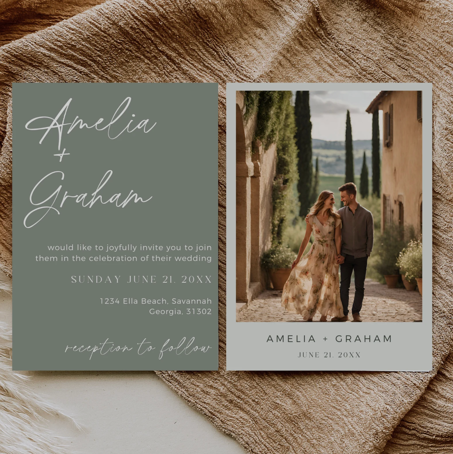 Sage Green Wedding Invitation Suite - Editable Template | Love Lane Press