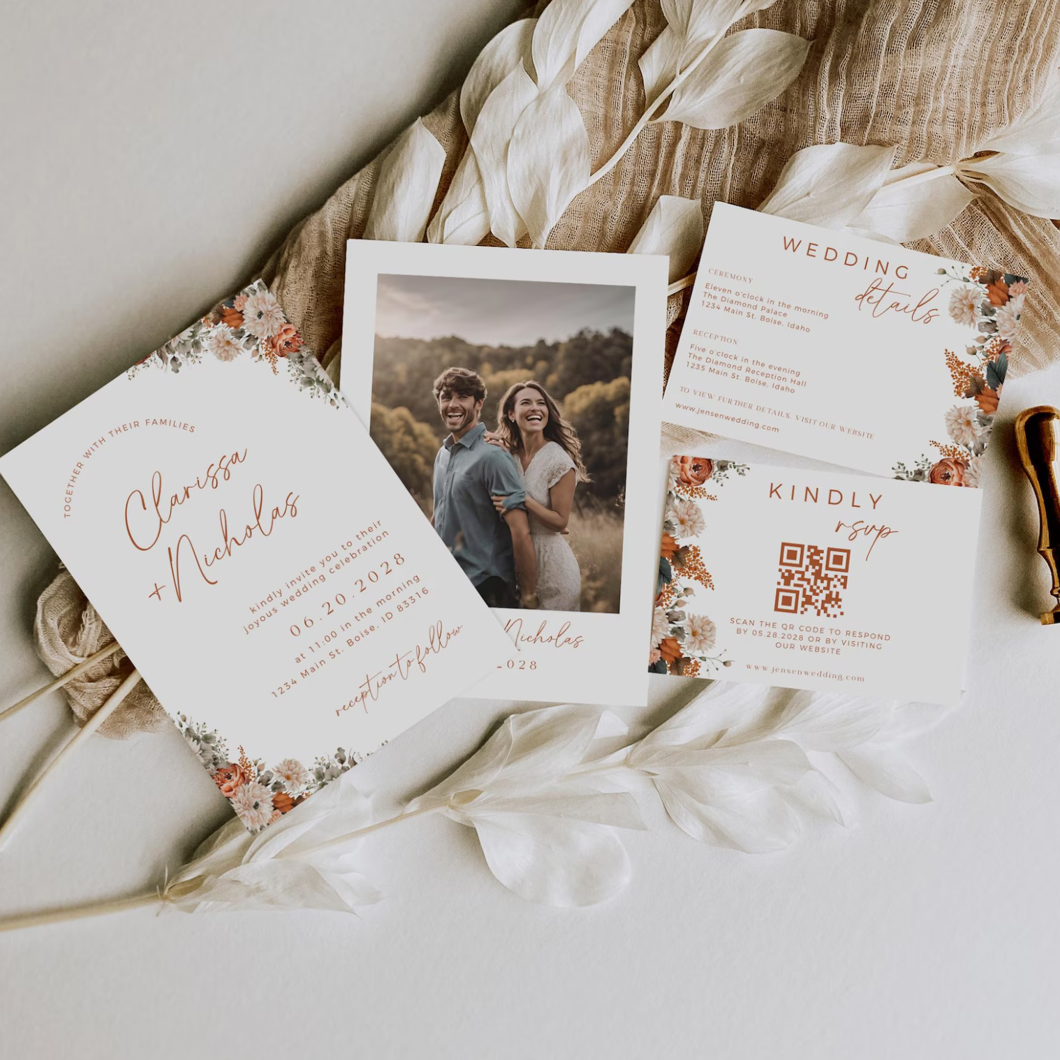 Rustic Fall Wedding Invitation Suite - Editable Template | Love Lane Press