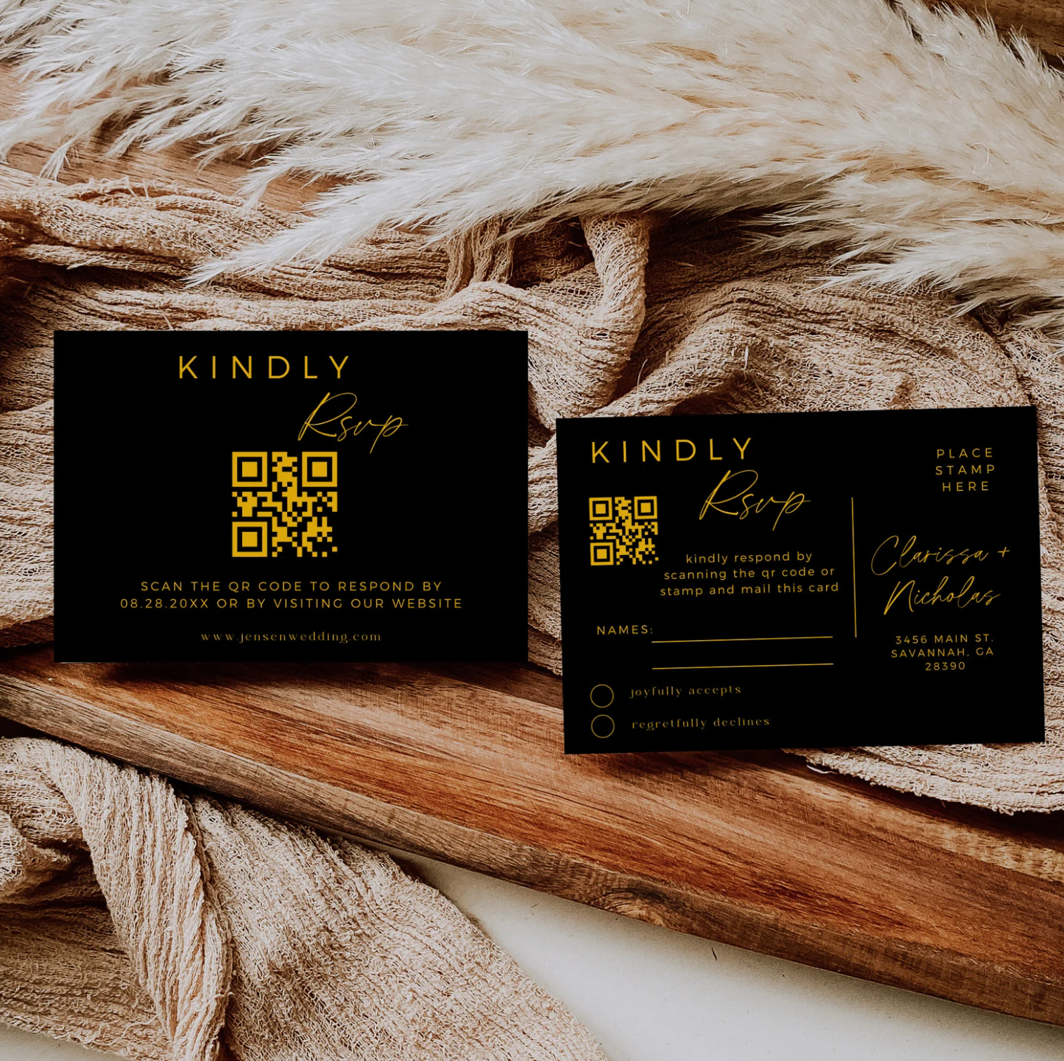 Black and Gold Wedding Invitation Suite - Editable Template | Love Lane Press