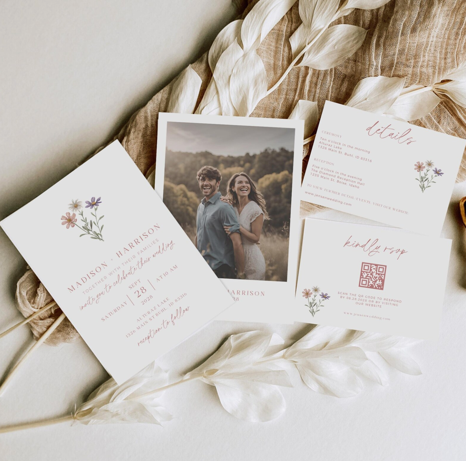 Boho Wildflower Invitation Suite - Editable Template | Love Lane Press