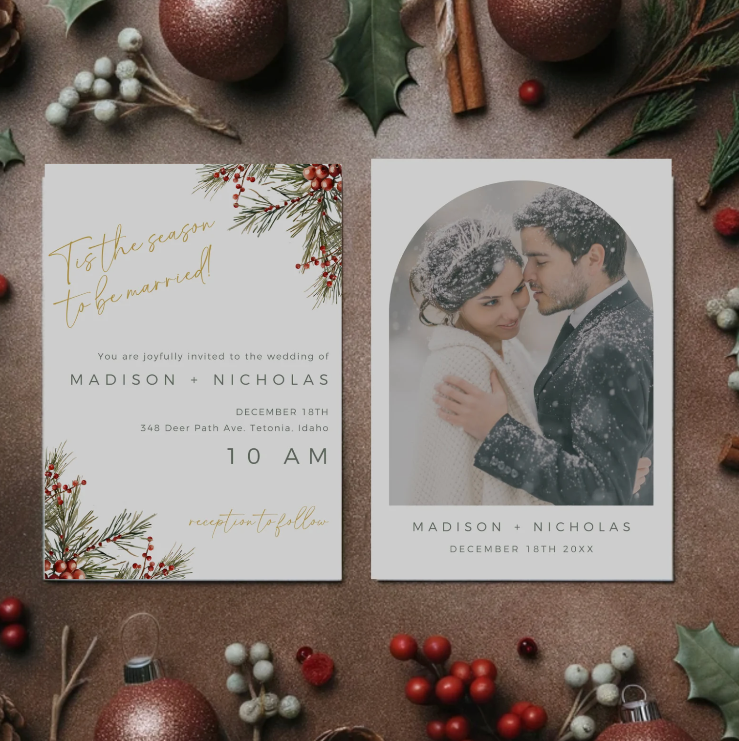 Christmas Wedding Invitation Suite - Editable Template | Love Lane Press