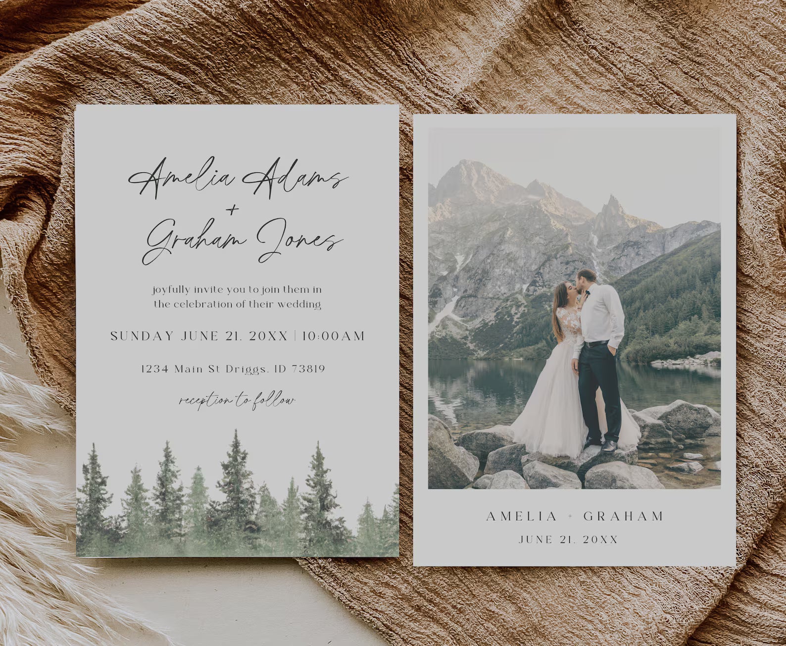 Pine Wedding Invitation Suite - Editable Template | Love Lane Press